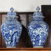 W389 Pair of Japanese blue and white baluster jars and covers