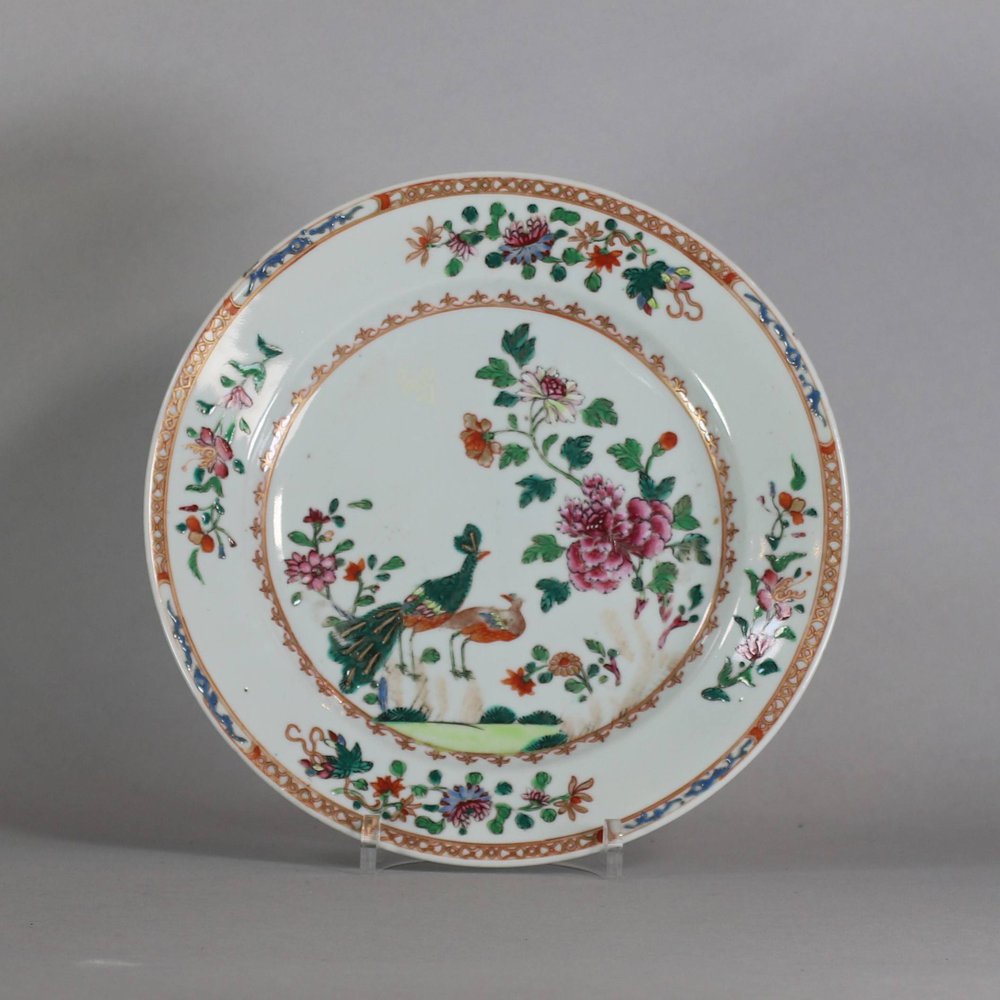 W405 Chinese ‘double peacock’ famille rose plate, Qianlong (1736-95)