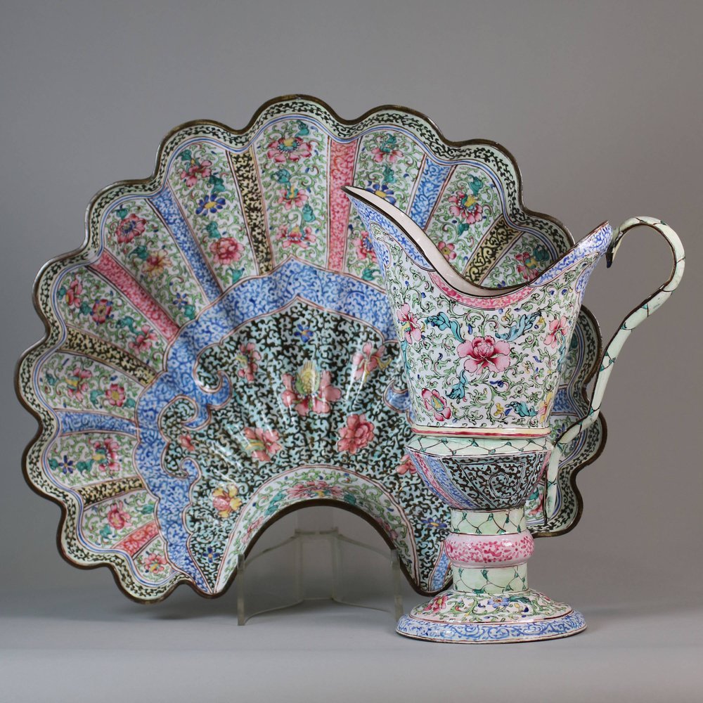 W42 Canton enamel shell basin and ewer, mid 18th century