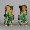 W422 Pair of Chinese famille verte joss stick holders, Kangxi (1662-1722)