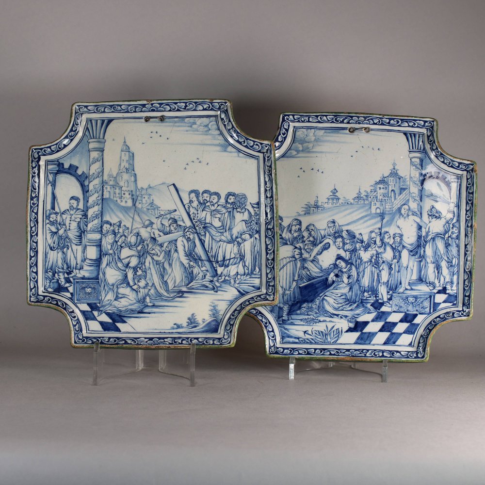 W487 Pair of Dutch delft blue and white plaques, c.1750