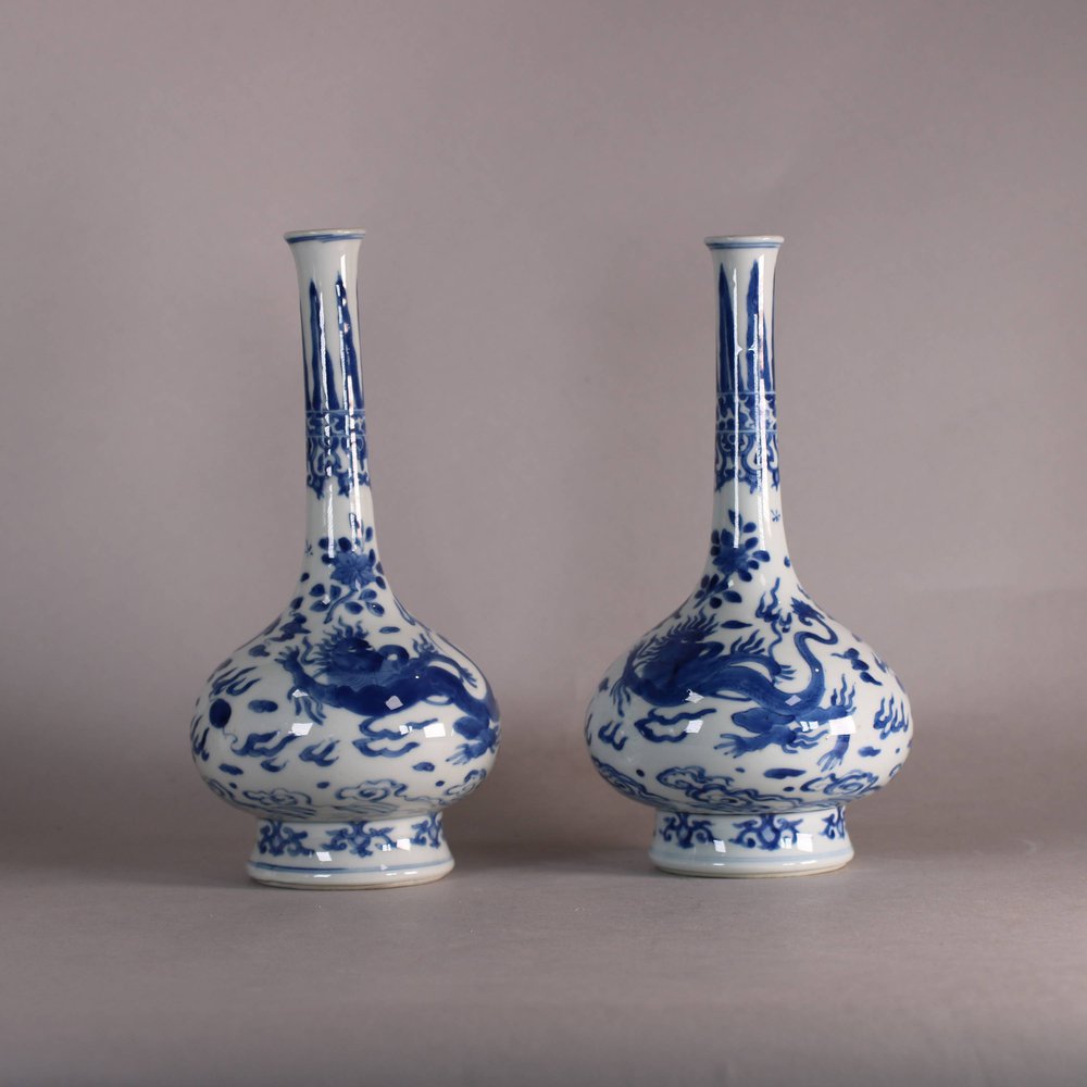 W600 Pair of Chinese blue and white porcelain vases, Kangxi (1662-1722)