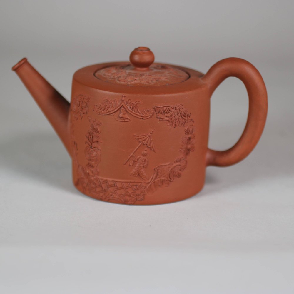 W606 Staffordshire cylindrical redware small teapot and cover, circa 1770