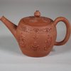 W607 Staffordshire barrel-shaped redware small teapot and cover, circa 1770