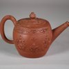 W607 Staffordshire barrel-shaped redware small teapot and cover, circa 1770