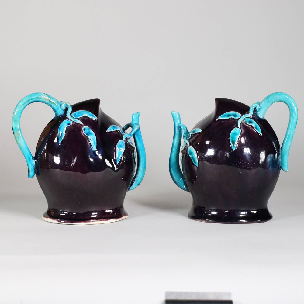 W634 Pair of Chinese monochrome Cadogan peach-shaped wine pots, Kangxi (1662-1722)