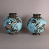 W659 Pair of silver and copper wire cloisonne vases Mieji circa 1900