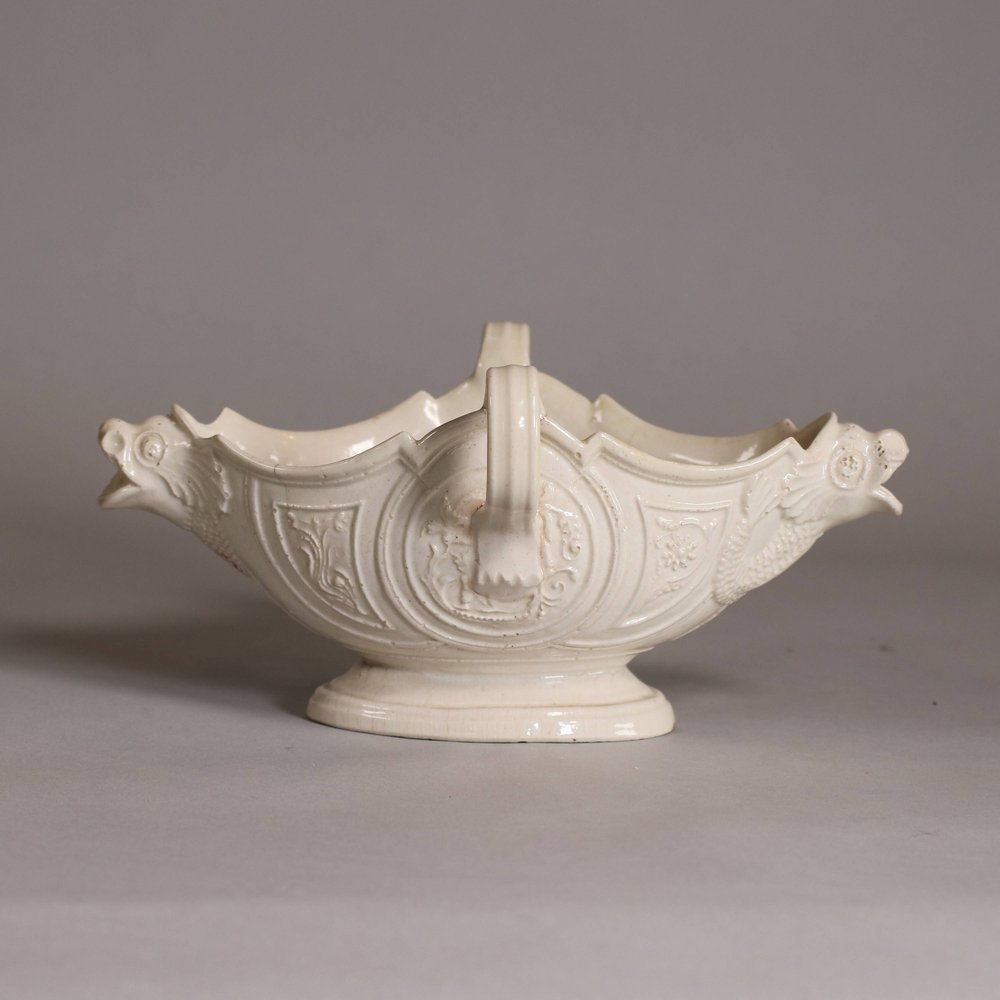 W662 A Staffordshire saltglaze double-lipped sauceboat, c.1760