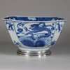 W672 Chinese blue and white square bowl with silver mount, Kangxi (1662-1722)