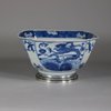 W672 Chinese blue and white square bowl with silver mount, Kangxi (1662-1722)