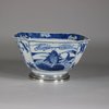 W672 Chinese blue and white square bowl with silver mount, Kangxi (1662-1722)