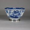 W672 Chinese blue and white square bowl with silver mount, Kangxi (1662-1722)