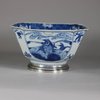 W672 Chinese blue and white square bowl with silver mount, Kangxi (1662-1722)