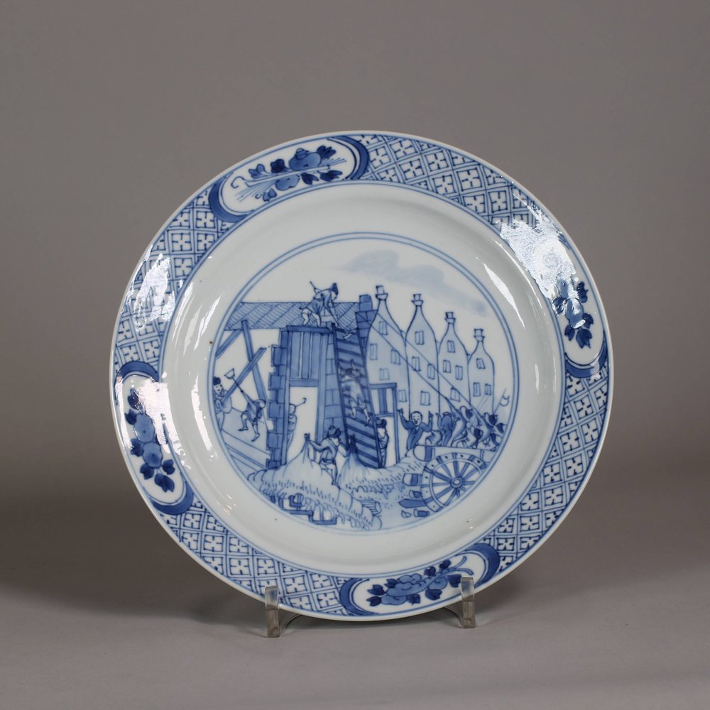 W691 Chinese blue and white ‘Riot of Rotterdam’ plate, early Kangxi (1662-1722)