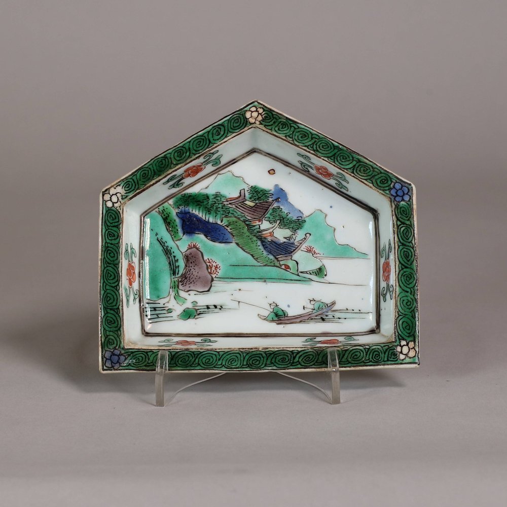 W693 Chinese famille verte biscuit hors d'oeuvre dish, Kangxi (1662-1722)