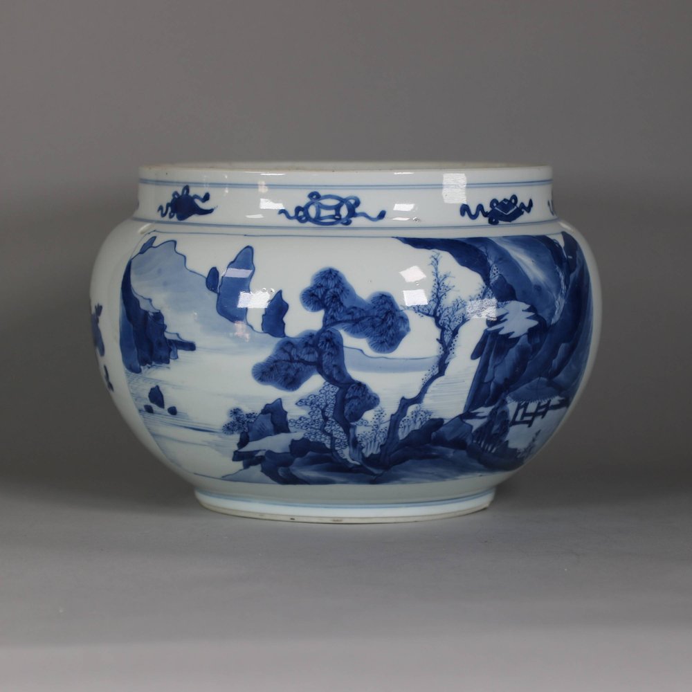 W700 Chinese blue and white ‘landscape’ food vessel, Kangxi (1662-1722)