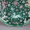 W706 Chinese rare biscuit dish mid 17th century early Kangxi(1662-1722), decorated in three colours (sancai) with galloping horses among billowing waves and the Eight