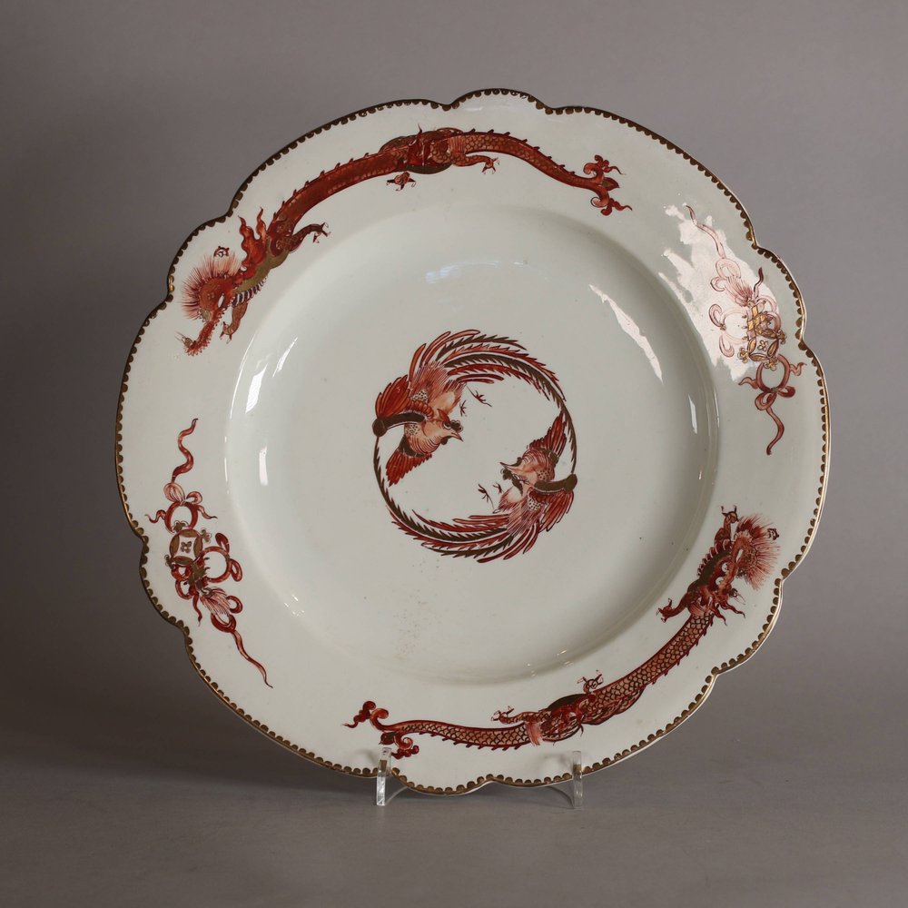 W717 A CHANTILLY PORCELAIN 'RED DRAGON' OCTOFOIL SAUCER DISH CIRCA 1740