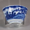 W730 Rare Bow blue and white teabowl painted in the Dutch style, c.1750
