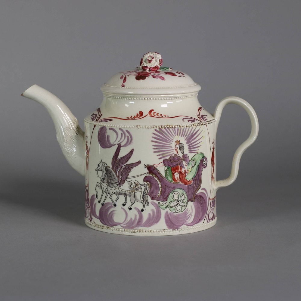 W736 Leeds cylindrical creamware teapot, c.1775