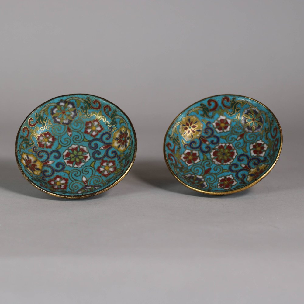 W755 Pair of Chinese miniature cloisonne tazza, 18th century