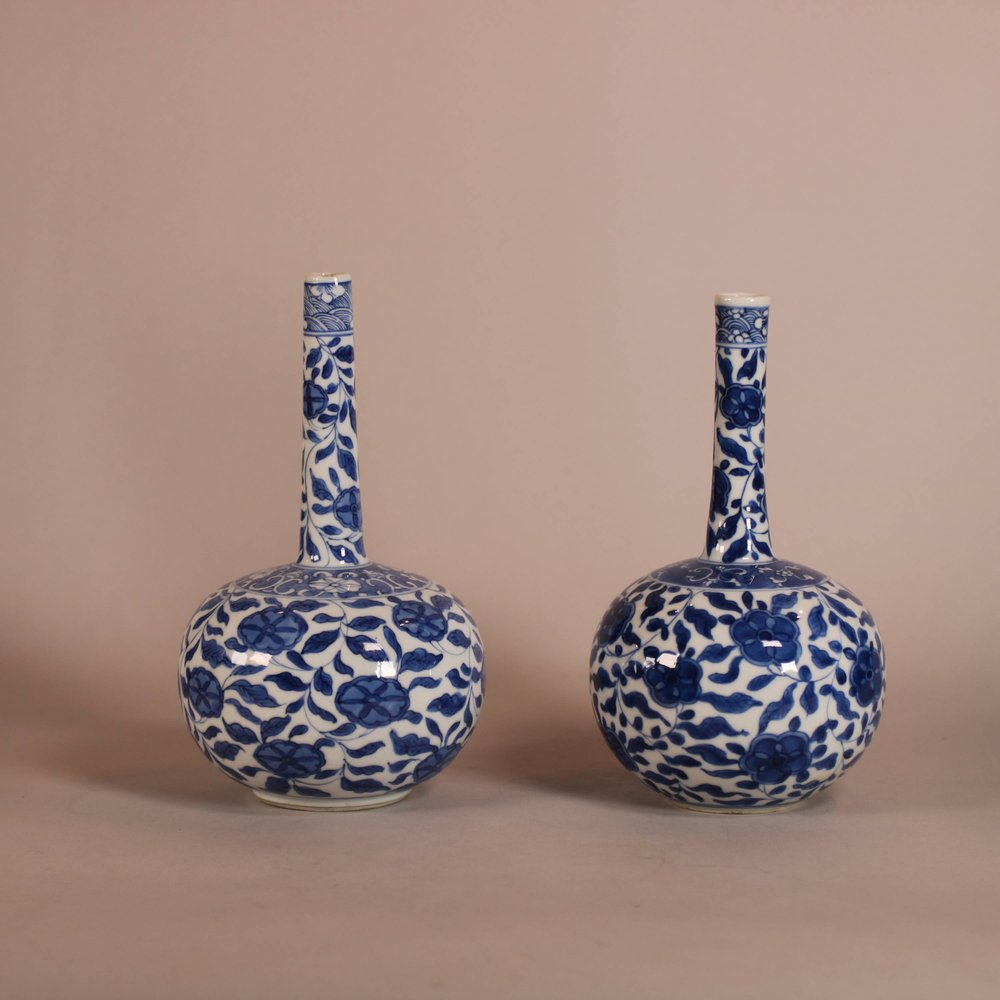 W801 Near pair of Chinese blue and white bottle vases, Kangxi (1662-1722)
