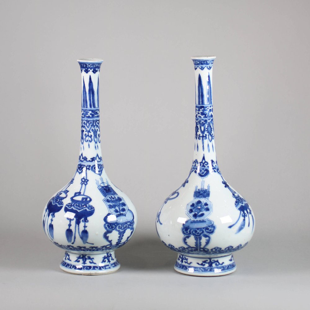 W84 Pair of Chinese blue and white bottle vases