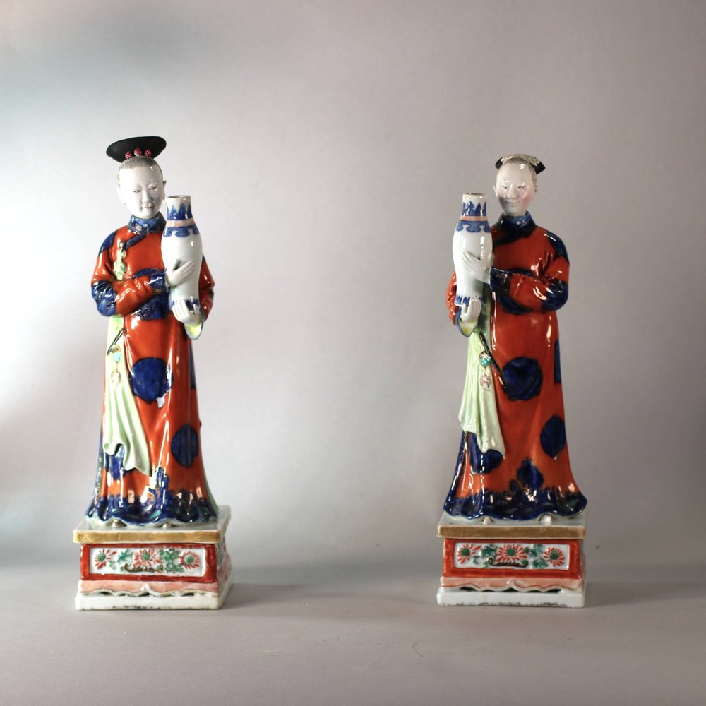 W881 Chinese famille rose couple of court figures  with nodding-heads, Qianlong (1736-95)