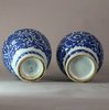 W986 W987 Two Chinese blue and white vases, Kangxi, decorated with lotus with ruyi head, stiff leaf and wave borders,17cms, and 15.5cms. (2)