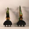 W990 Pair of MIng tile figures in the form of dynamic leaping carp in lead green and yellow glazed