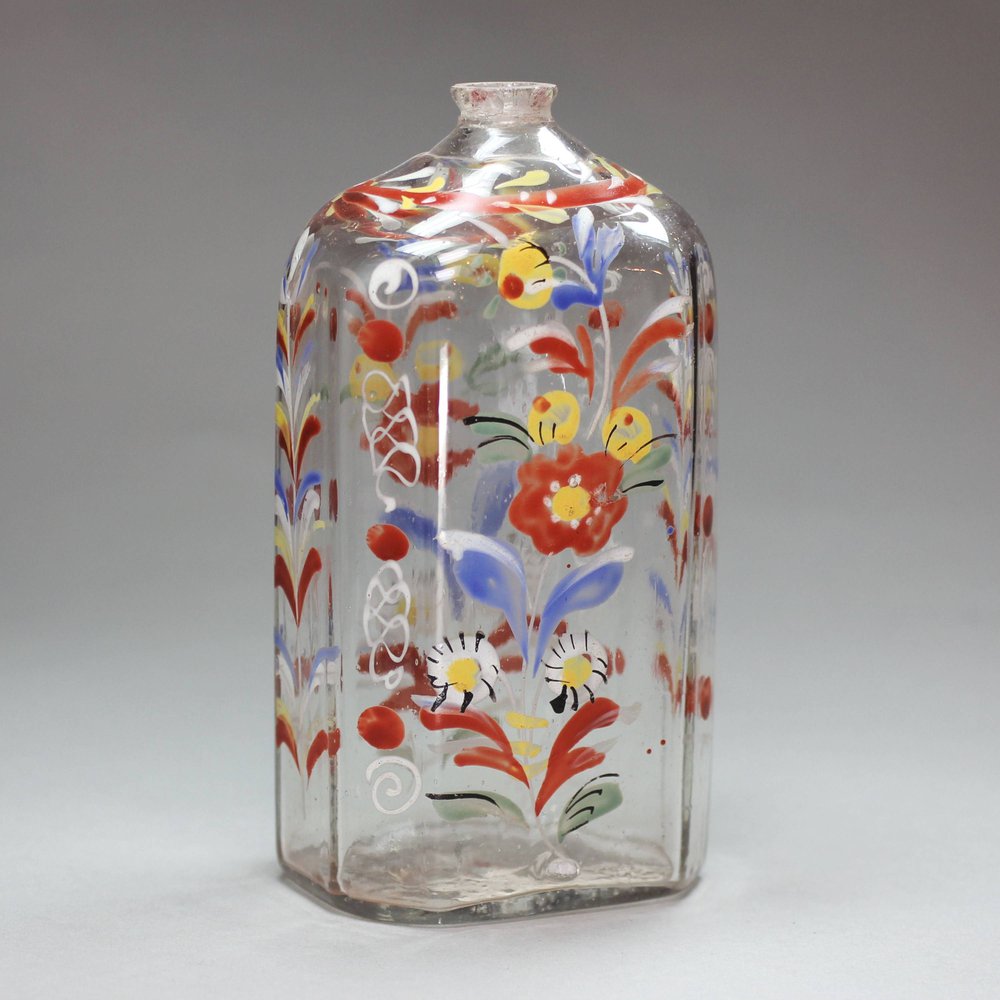 X122 Bohemian glass bottle, 18th century, decorated with flowers