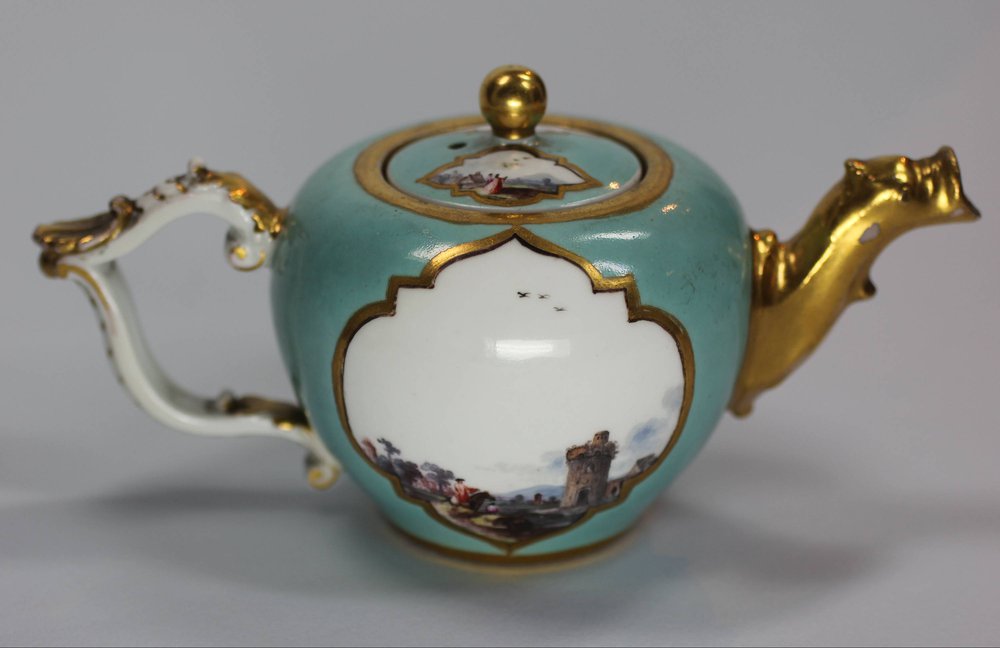 X160 Meissen porcelain bullet-shape turquoise-ground teapot and cover