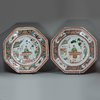 X165 Pair of famille verte piecrust hexagonal plates