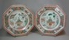 X165 Pair of famille verte piecrust hexagonal plates