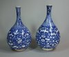 X276 Pair of Chinese blue and white pear shape  bottle vases