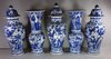 X325 Superb Chinese blue and white five-piece garniture