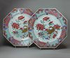 X336 Pair of Chinese octagonal famille rose dishes