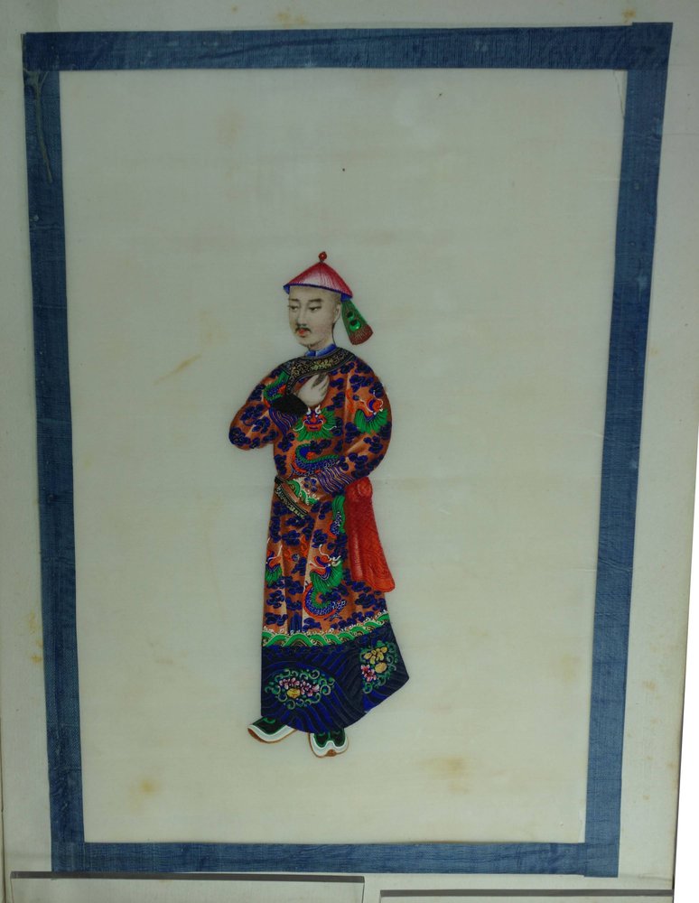 X412 Pith paper drawing, 19th century, of a standing dignitary