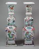 X42 Pair of famille verte porcelain square-section vases