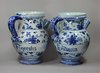 X435 Pair of Italian blue &amp; white Savona syrup jars