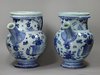 X435 Pair of Italian blue &amp; white Savona syrup jars