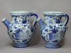 X435 Pair of Italian blue &amp; white Savona syrup jars