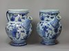 X435 Pair of Italian blue &amp; white Savona syrup jars