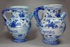 X435 Pair of Italian blue &amp; white Savona syrup jars