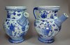 X435 Pair of Italian blue &amp; white Savona syrup jars