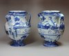 X436 Pair of Italian blue &amp; white Savonna syrup jars