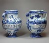 X436 Pair of Italian blue &amp; white Savonna syrup jars