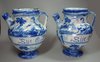 X436 Pair of Italian blue &amp; white Savonna syrup jars