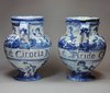 X436 Pair of Italian blue &amp; white Savonna syrup jars