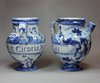 X436 Pair of Italian blue &amp; white Savonna syrup jars